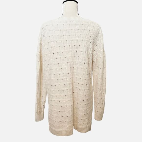 Ava & Viv Ivory Long Sleeve Open Knit Round Neck Sweater Plus Size 1X - Picture 3 of 5